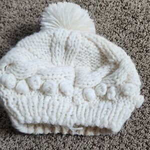 Free People Cream Knit Pom-Pom Beanie for Kids